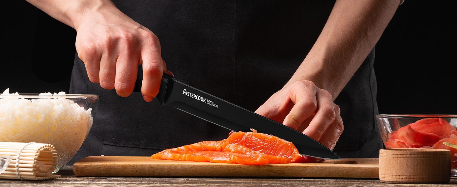Astercook Kitchen Knife Set, Built-in Knife Sharpener, Dishwasher Safe, Knife Set with Steak , black Kitchen Knives Block Home Multicolor Cutting