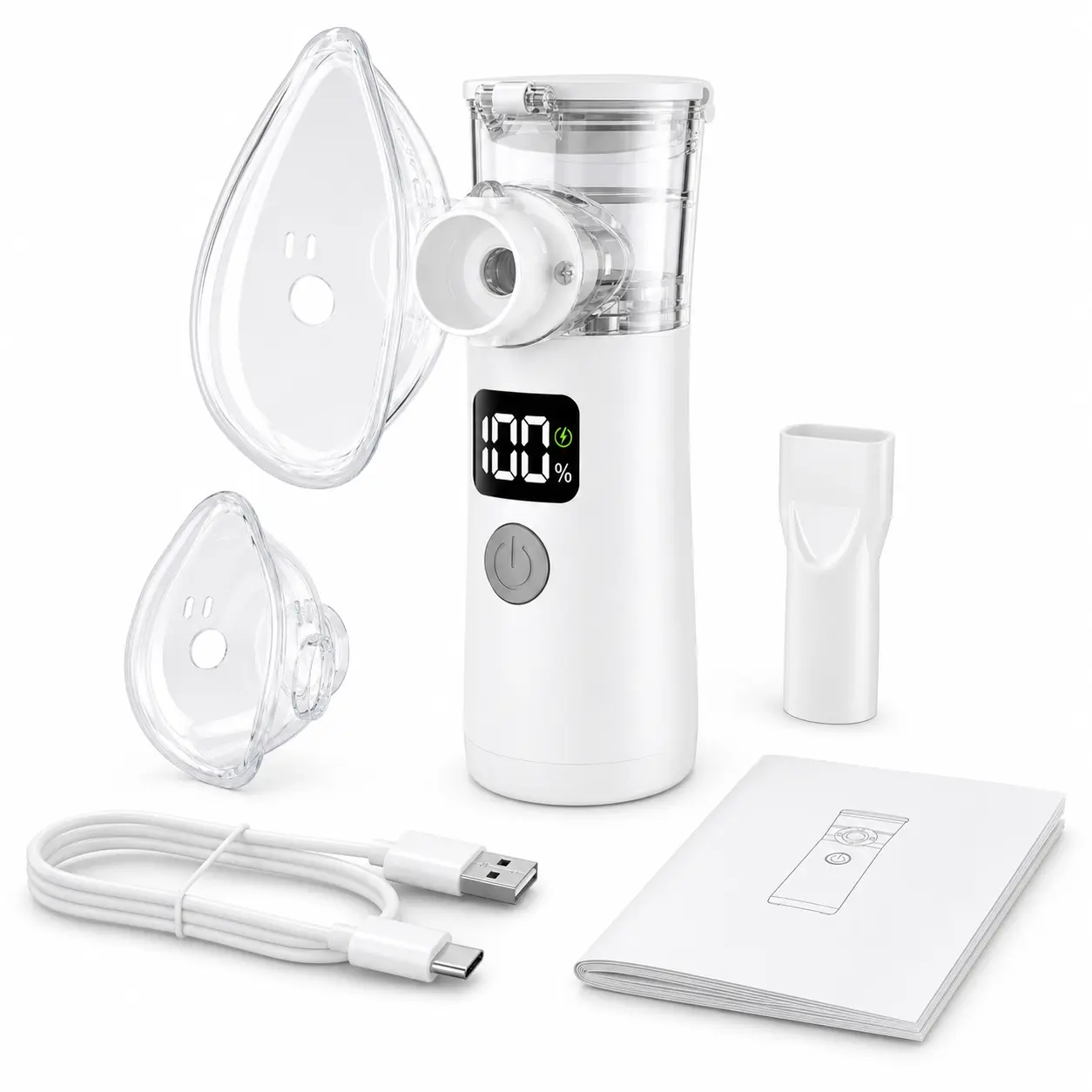 BUDBOW Portable Mesh Nebulizer with Smart LED Display, Rechargeable Handheld Nebulizer Kit with Mouthpiece, Mask Attachments & Self-Clean Mode