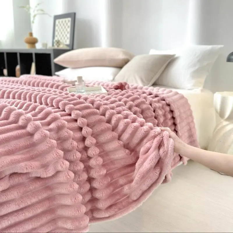 Fleece Throw Blanket, Super Soft Blanket,  Stripe Texture Fluffy Blanket, Lightweight Blanket for Couch, Sofa, Bed, Living Room, Office, Dorm,Home Decor, All Seasons, Decorative, Gift Idea，back to school shopping