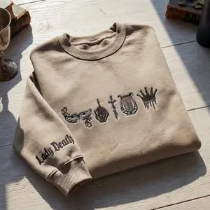 Nesta Archeron Lady Death Sweatshirt, ACOTAR Embroidered Crewneck, Valkyrie Sword Bookish Gift, Sarah J Maas Apparel, Silver Flames Merch