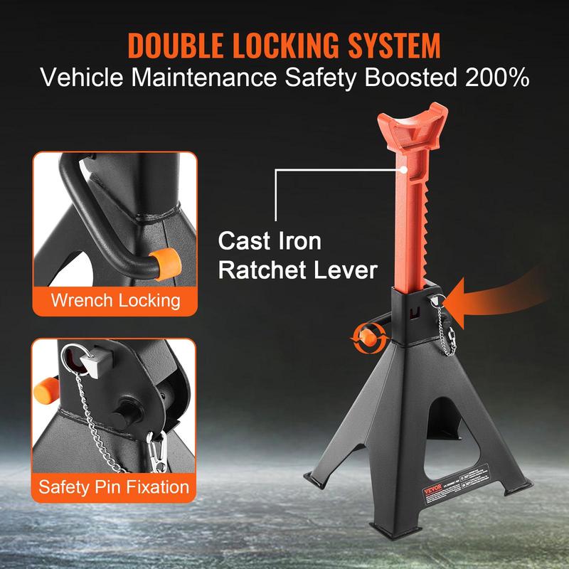 VEVOR Jack Stands, 6 Ton (13,000 lbs) Capacity Car Jack Stands Double Locking, 14.2 -23 inch Adjustable Height, for lifting SUV, Pickup Truck, Car and UTV/ATV, Red, 1 Pair