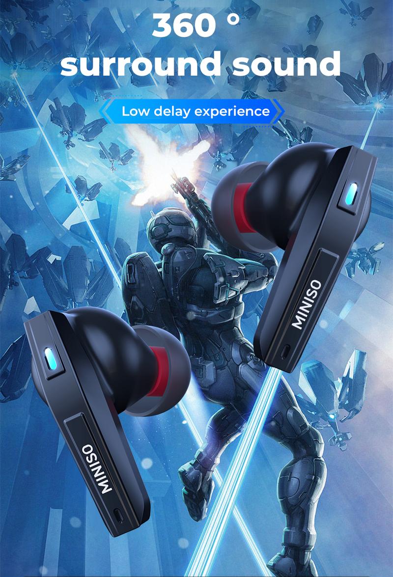 MINISO GM2pro Wireless Earbuds Bluetooth 5.4 Headphones, Earbuds Noise Cancelling, Energy Saving, IPX5 Waterproof With Mic, Gaming Earbuds 60 Hrs Playtime, Compatible For Android/iOS