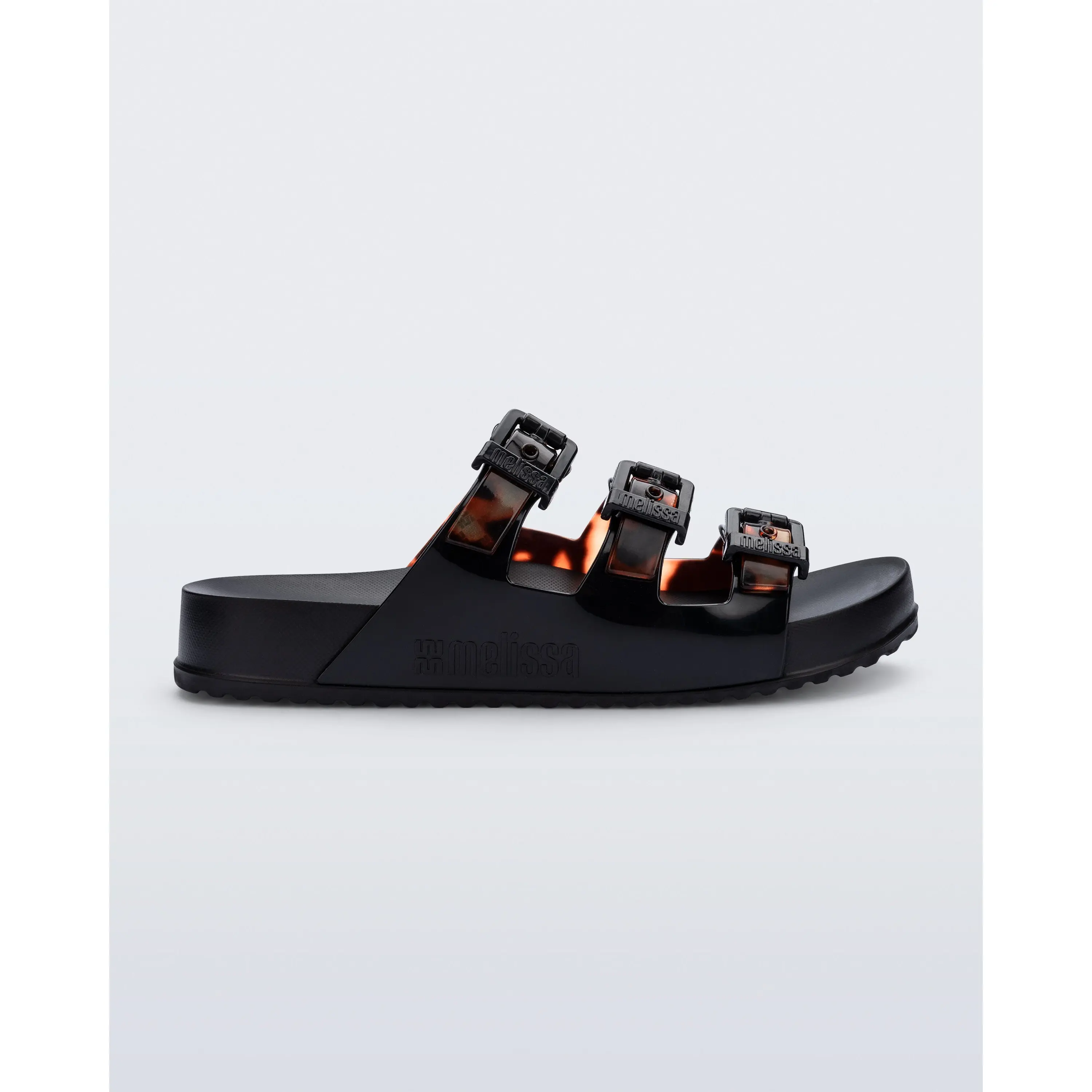 Melissa Women's Cozy Striped Triple-Strap Buckle Slides for Women, Casual Wear Footwear Shoe Sandals, Slide On Casual Slipper Sandals Foam Slides