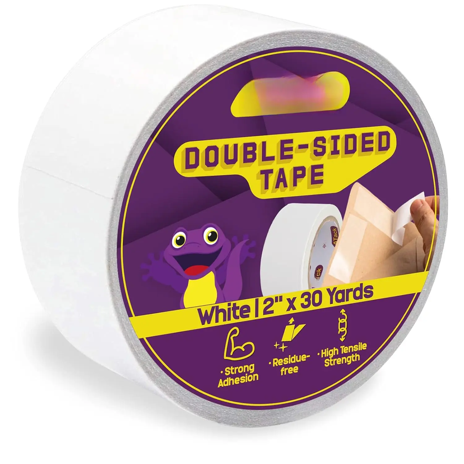 Double-Sided Tape White, 2" x 30 Yards, Heavy Duty Double Sides self Sticky Wall Fabric Tape for Wood Templates, Furniture, Leather, Curtains and Craft