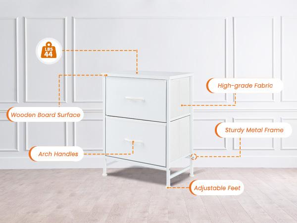 Sweet Furniture S - Nightstand with 2 Fabric Drawers, Small Dresser, Side Table, End Table, Bedside Table, Night Stands, Bedroom Furniture