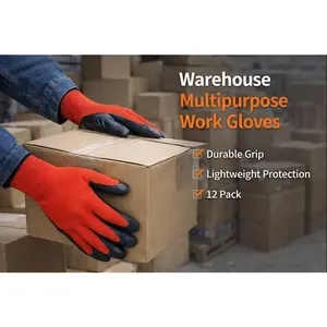 Warehouse Nitrile Coated Gloves – Multipurpose Work Gloves – 12 Pack
