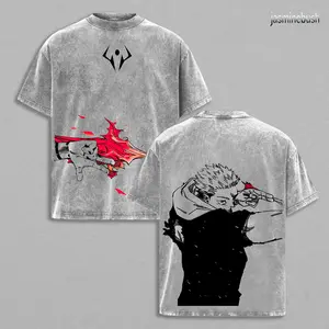 Ryomen Sukuna x Jujutsu Kaisen Ver 4 Anime Double Printed Washed T-Shirt Unisex Mineral Hoodie Anime Manga Washed Heavy Cotton T-shirt, Gift For Anime Fan