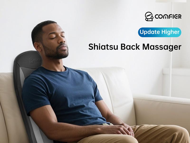 Comfier Shiatsu Back Massager with Heat & Vibration - Deep Tissue Massage for Neck Hip Relief - Home Office Chair Pad - Gift for Women Men Dad Mom Adjustable Daily - Mild Therapy
