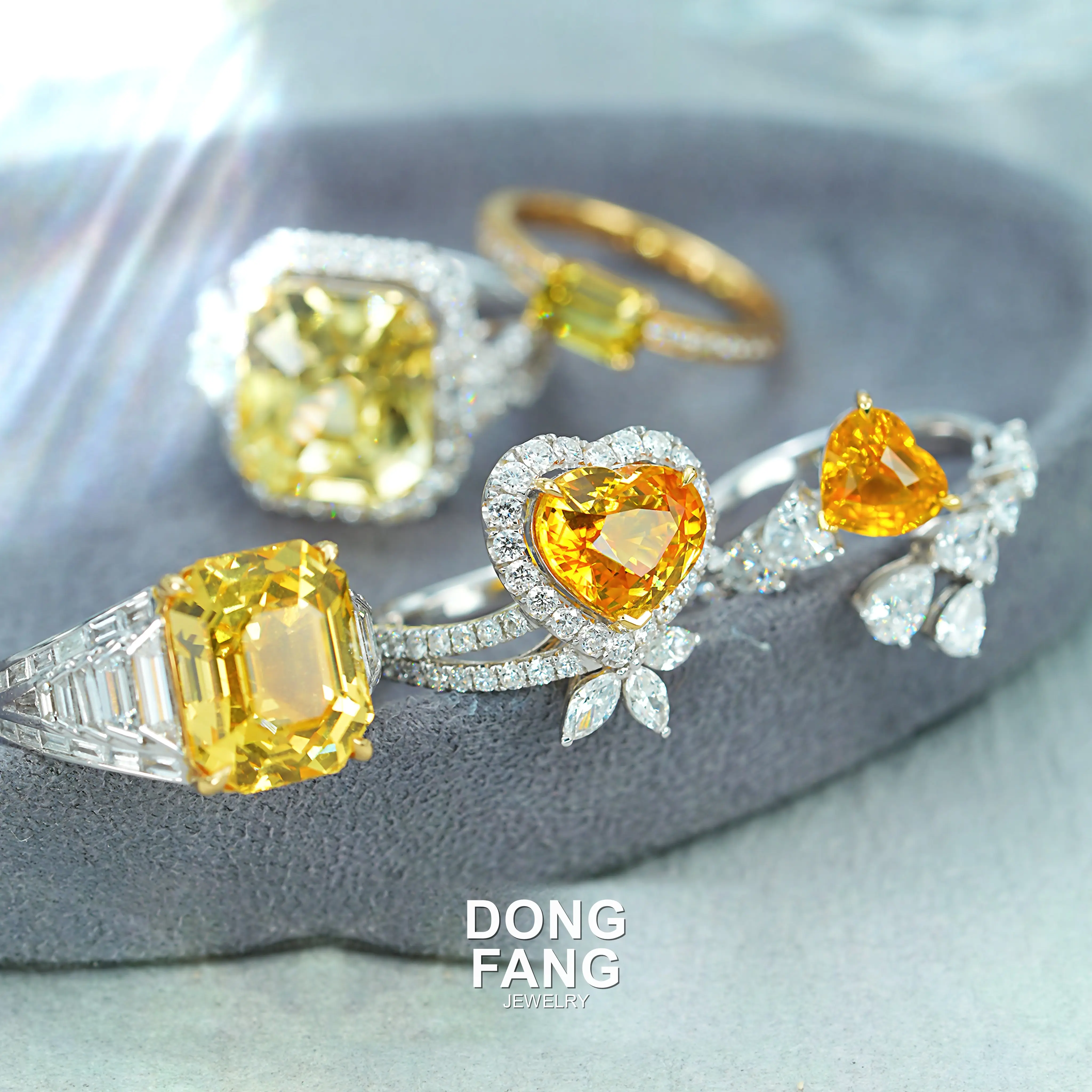 DONG FANG JEWELRY Natural Yellow Sapphire Gemstone Ring Collection