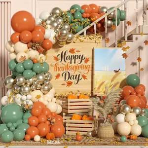 Autumn Fall Balloon Arch Kit with Burnt Orange, Sage Green & Gold for Thanksgiving & Parties