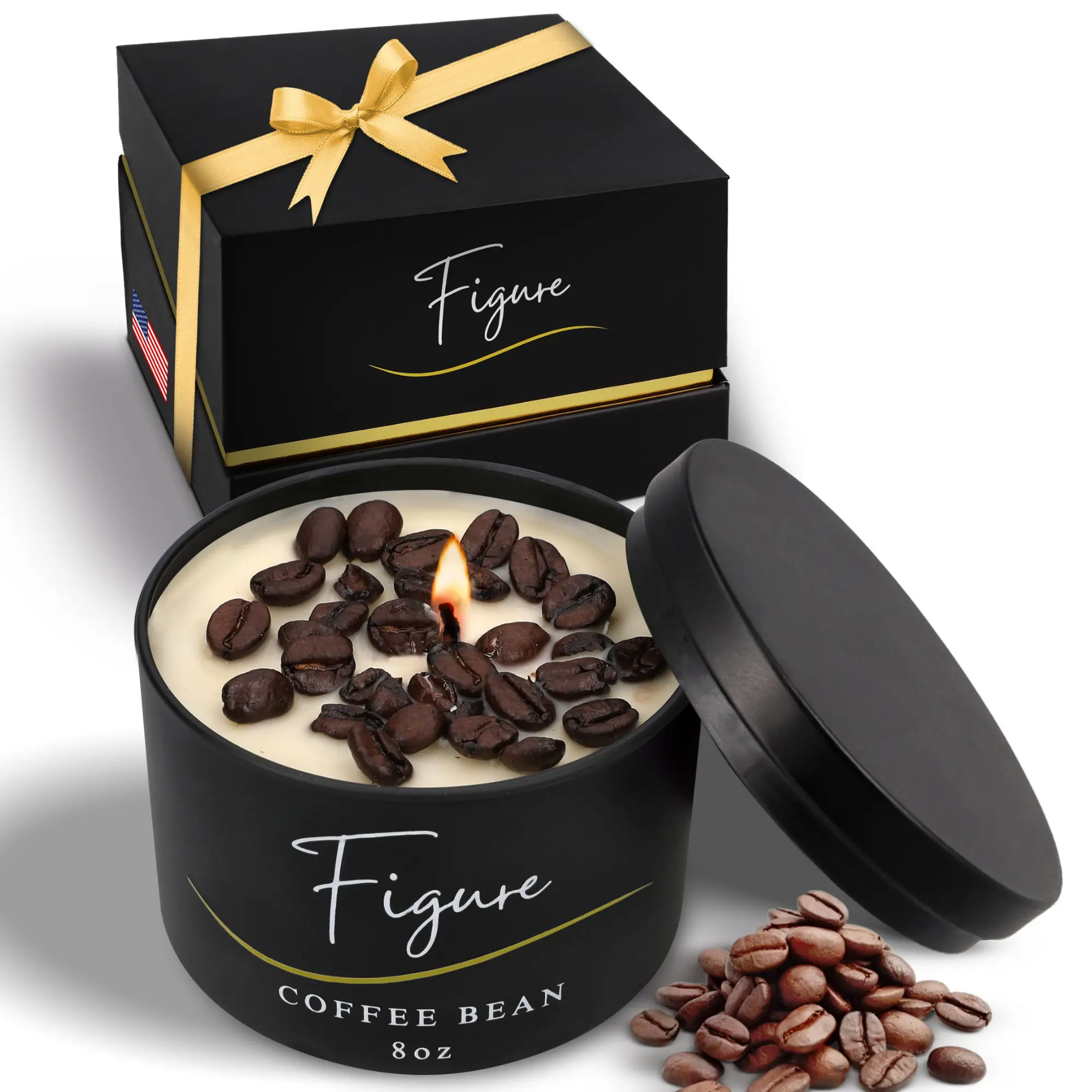 Coffee Bean Candle – Real Coffee Beans | Clean-Burning Beeswax & Soy | Hand-Poured USA | Cozy Café Aroma | Gift-Ready