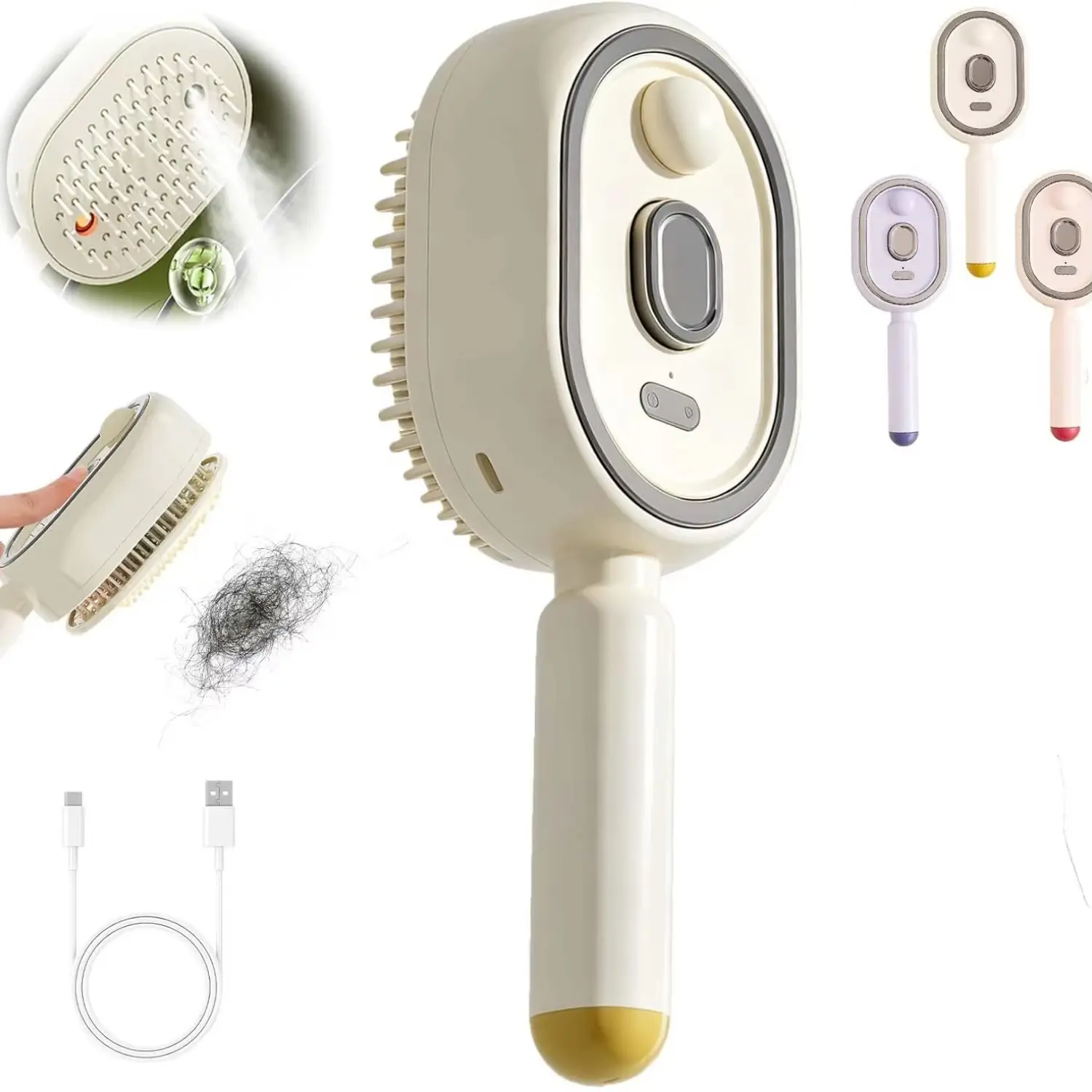 Electric Steam Hair Brush for Anti-Frizz Styling, Self-Cleaning Detangler Comb with Ion Technology for Volumizing & Scalp Massage, Detangler Brush, Styling Brush