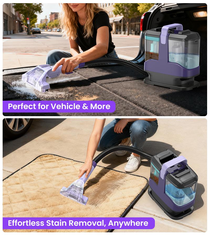 [Valentines'DaySale!] Upholstery Carpet Vacuum Cleaner, 18KPa Suction Spot Cleaning Machine for Pet Stains, Carpets, Sofa, Car Seats, Mattress, with 3 Multipurpose Cleaning Tools, 6'' Deep Cleaning Brush | Portable 3-in-1 New Purple C9S