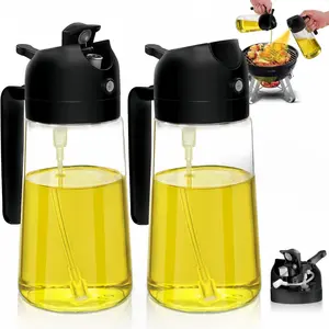 LMMAKE 2Pcs Oil Sprayer For Cooking 2 In 1 Oil Dispenser & Sprayer 16oz Food Grade Glass Dual Dispensing Precision Nozzle BPA Free Safe Kitchen Gadget - Black