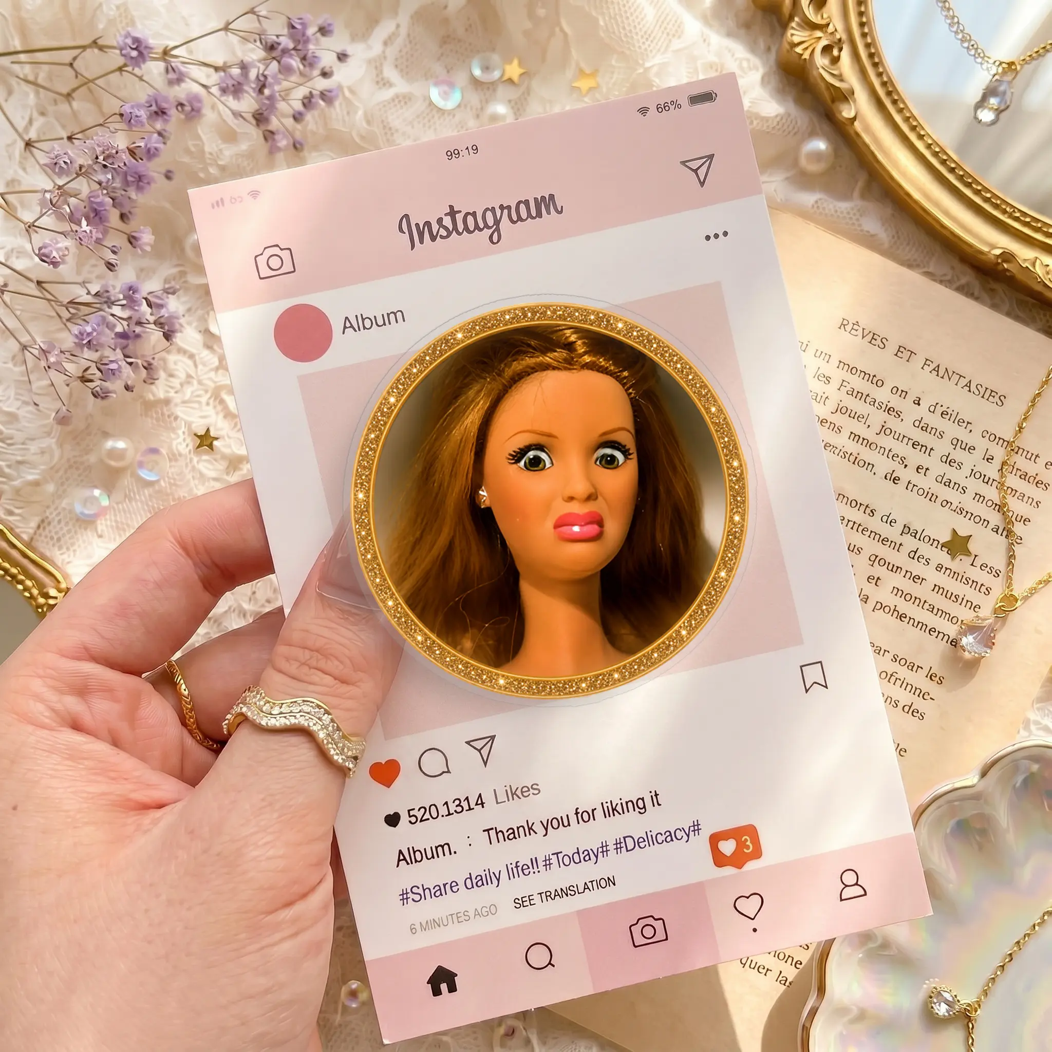 Cute Fashion Doll Phone Grip, Glitter Frame MagSafe Phone Holder for iPhone, Girly Phone Accessory