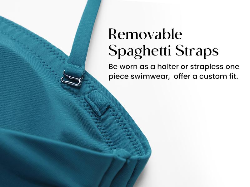 DOBREVA Women's One Piece Swimsuit Strapless Bandeau Bathing Suits Tummy Control Ruched Lined Slimming Halter Swimwear