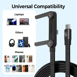 Invisible 240W Fast Charge Cable with Built-in Phone Adjustable Stand, 2026 New Foldable Durable USB-C Cord Cable Multi-Functional Charger Cord, Type-C to Type-C for iPhone Samsung