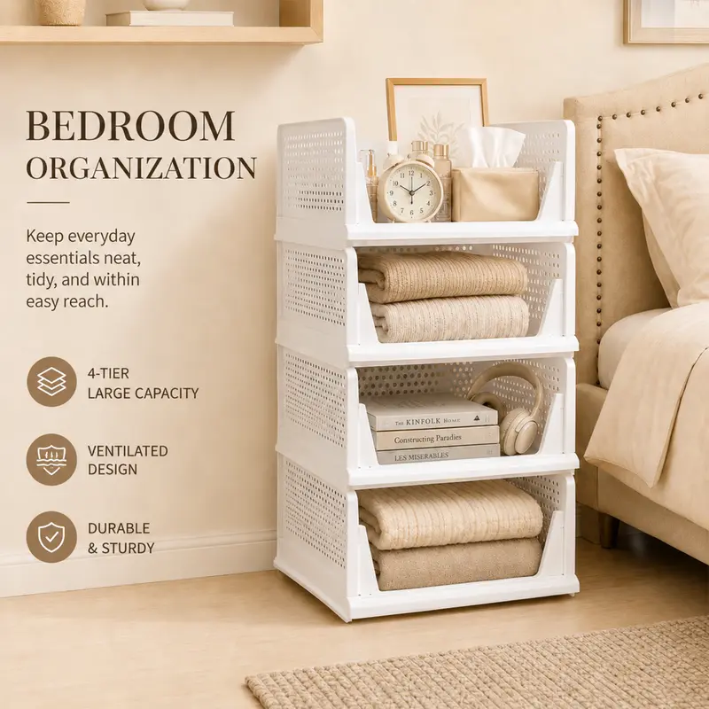 UFORU 10-Piece Set Large-Capacity Stackable Wardrobe Storage Baskets, Multifunctional Stackable Storage Boxes, Space-Saving Storage Containers, Suitable for Wardrobes, Bathrooms, Kitchens, Laundry Rooms, Bedrooms, Food Storage Rooms, and Offices