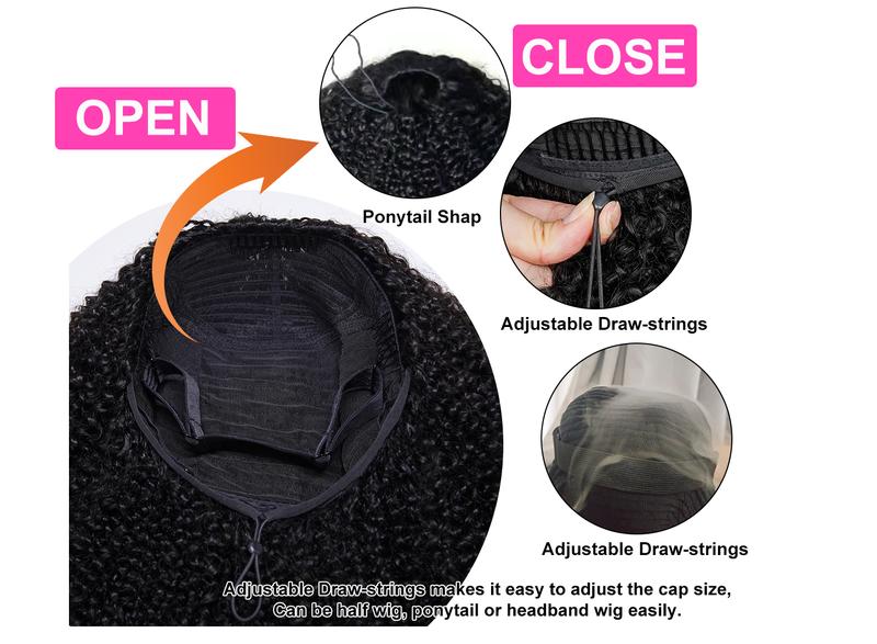 [Wear Go Half Wig] BGMgirl Invisible Hairline  Yaki Butterfly Layered Cut/ Afro CurlyHalf Wig Multiple Texture Available Kinky Curly Water Wave Glueless Human Hair Wigs Seamless Flip Over Updo Down Style Hairpiece eve valentines day gift