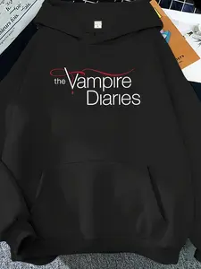 Vampire Diaries Pattern Hoodie-Women'S Casual Long Sleeve Pullover with Front Pocket, Beige Fall/Winter Hoodie, Soft and Comfortable Fit, Fan Goods| Sports Style Hoodie| Soft and Comfortable Fabric