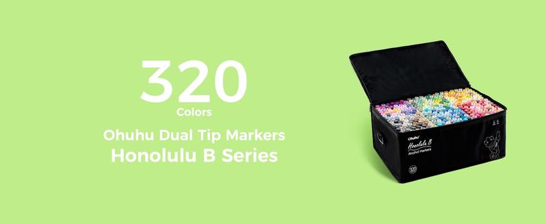 Ohuhu Honolulu B 320-Color Refillable Alcohol Markers – Double Tips, Brush & Fine Tips, Perfect for Artists, Coloring, & Illustration