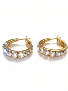 14K Gold-Plated Hoop Earrings Gold Plated Earring Set Rhinestone Cubic Zirconia Hoop Earrings   Chunky Small Gold-Plated Hoops Huggie Earring for Women Gold Jewelry for Woman