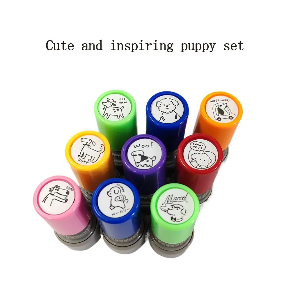 Cute Dog Design Stamp Set, 9 Counts/set Colorful Encouragement Stamp, Index Dividers & Stamps for Home School Office Dormitory Book Stamps