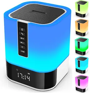 5-in-1 Bluetooth Speaker Night Light with Alarm Clock, Touch Control LED Bedside Lamp