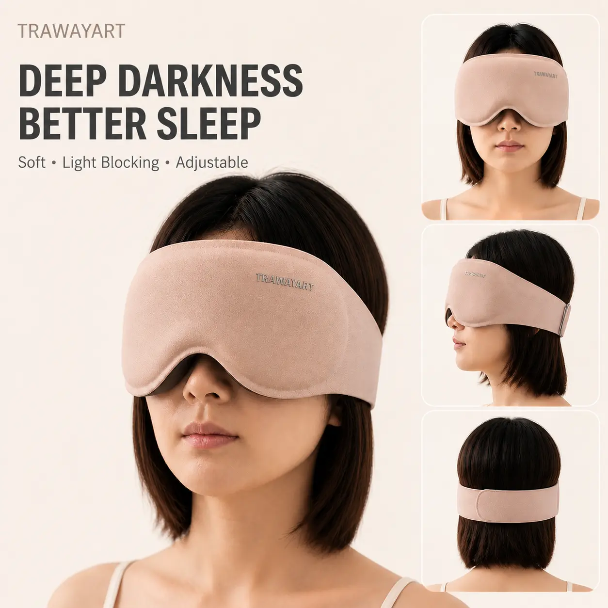 TRAWAYART 3D Contoured Sleep Mask, Lightweight Eye Mask with Quiet Adjustable Strap for Travel, Naps and Nighttime Use