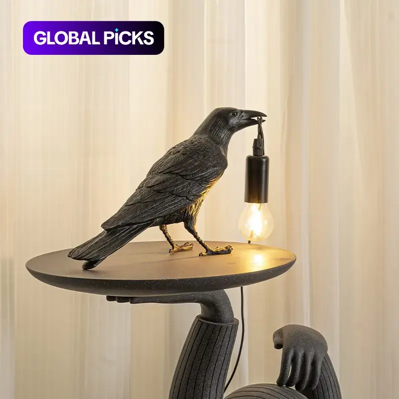 Crow Design Resin Aesthetic Table Lamp, USB Powered Creative Desktop Decoration Lamp, Decorative Lamp for Bedroom and Living Room, Cozy Indoor Lights, Modern Rustic Lamps, Artistic Table Lamps #GLOBAL PICKS