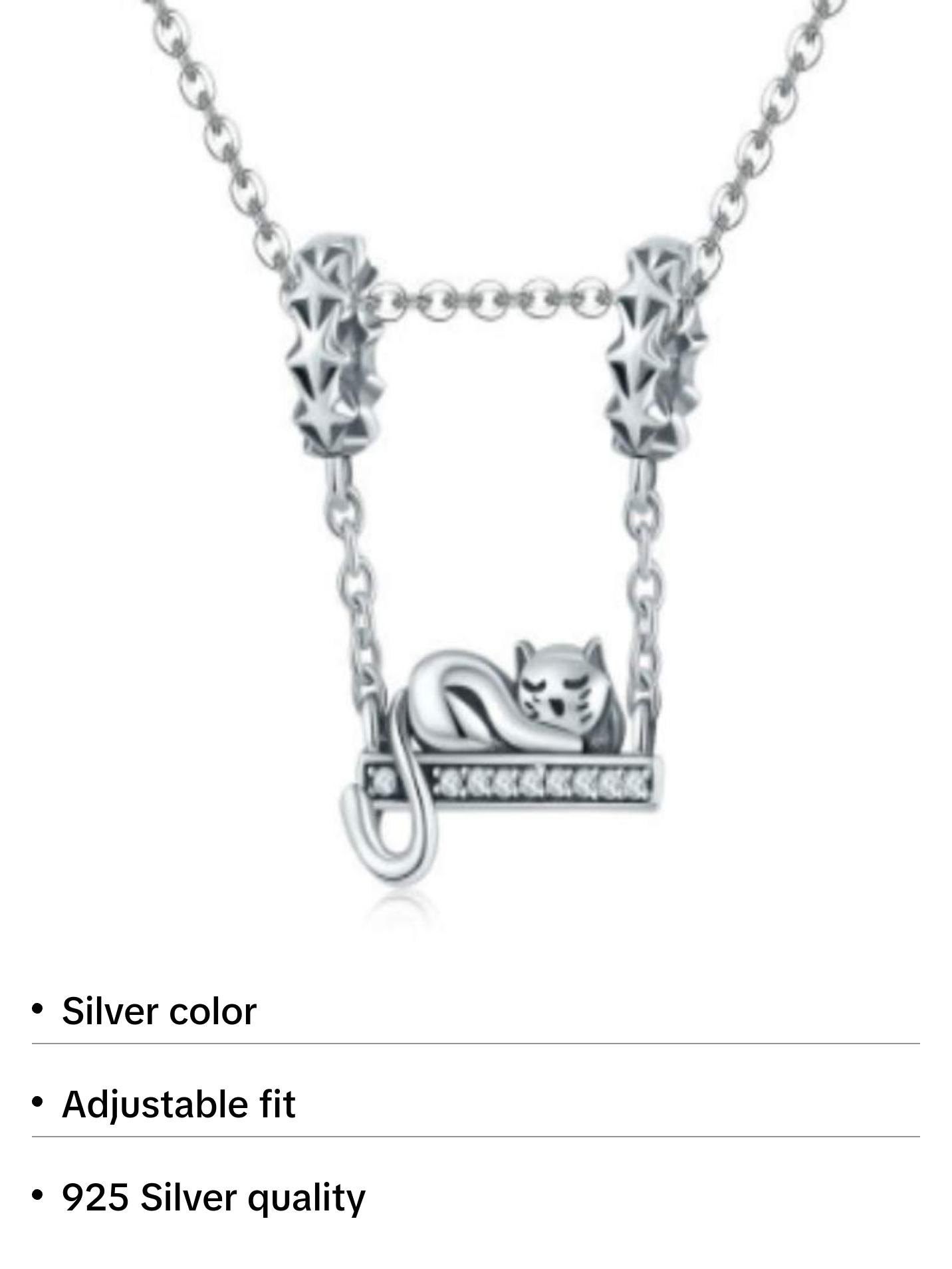 Adjustable Sterling Silver Cat Charm Pendant