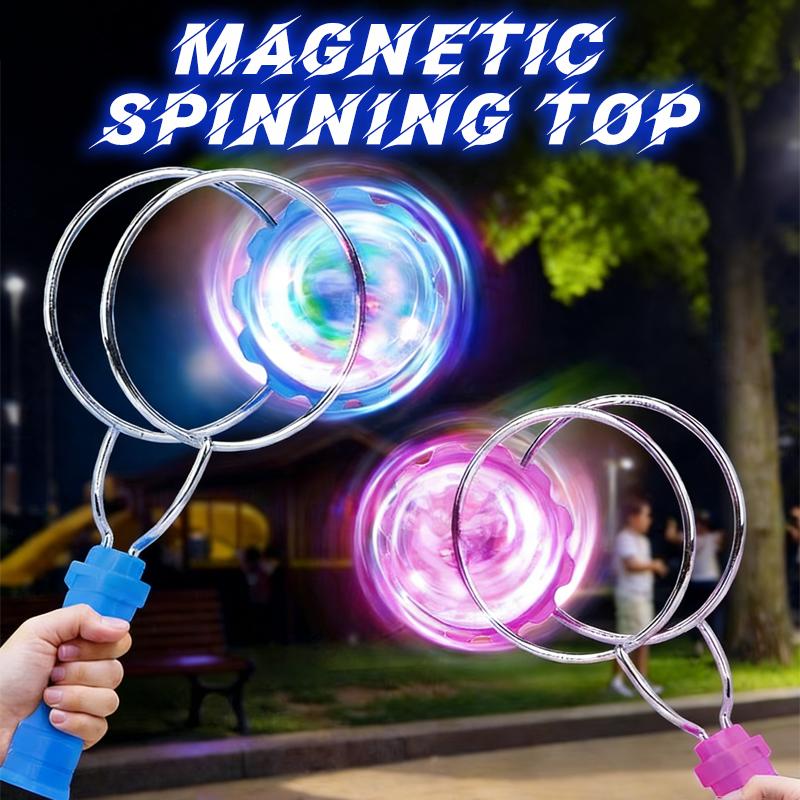Hand-Crank Magnetic Spinning Top Toy – Features dazzling LED rainbow color-changing lights, multiple play modes, and multiplayer battle capability. A fun, stress-relieving toy that helps strengthen wrist dexterity, suitable for both adults and kids