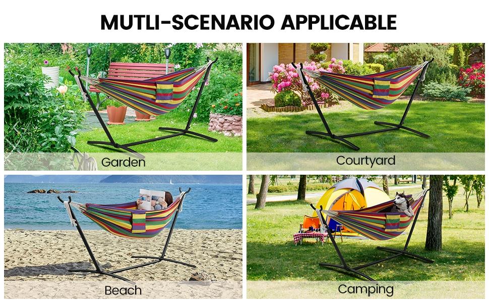 【On Sale】 Yaheetech Double Hammock w/Stand, 2-People Hammock & Stand Set w/Storage Bag & Carrying Bag, Outdoor/Indoor Heavy-Duty Portable Hammock, 450LB Capacity