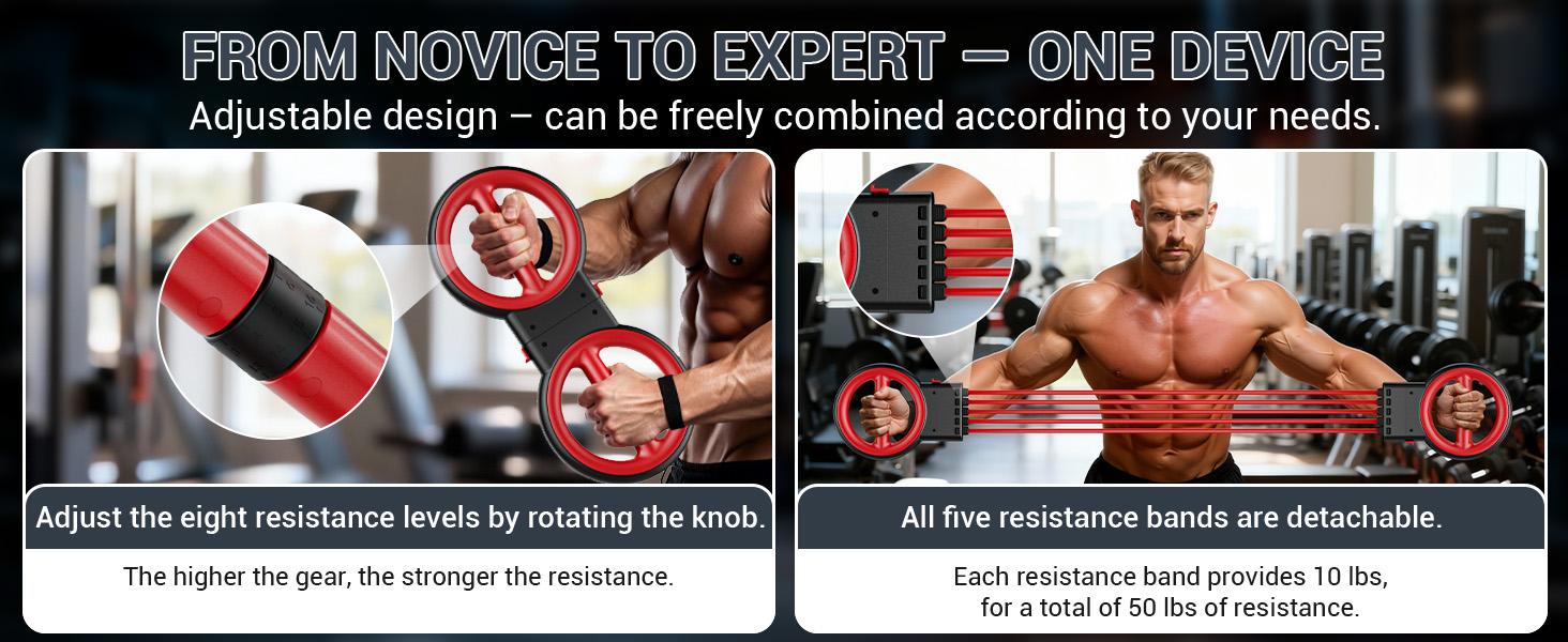 AKLUER 3-IN-1 Multifunctional Upper-Body Trainer (Arm Trainer-Spinning Rotator Burn Machine/ Forearm Trainer for Boxing/Resistance Bands with Handles)Detachable Portable, Flex Core Trainer, Chest & Arm Workout