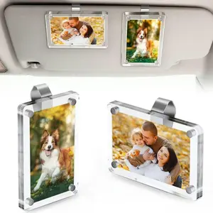 CarSun Visor Photo Clips 2 Pack - Magnetic Acrylic Snap Clips for 3.5x2.3 Inch Photos DIY Customizable Car Decor Universal Fit for All Cars Perfect Gift for Couples Family & Pet Memorabilia