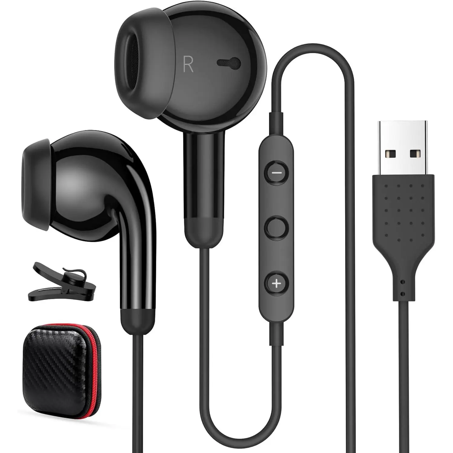 USB Earbuds for PC, USB Headphones with Microphone for Computer,Wired USB Headset with Mic Audio Controls Noise Isolating Stereo Laptop Earphones for   PS5 Surface Office Zoom Call Work Gaming