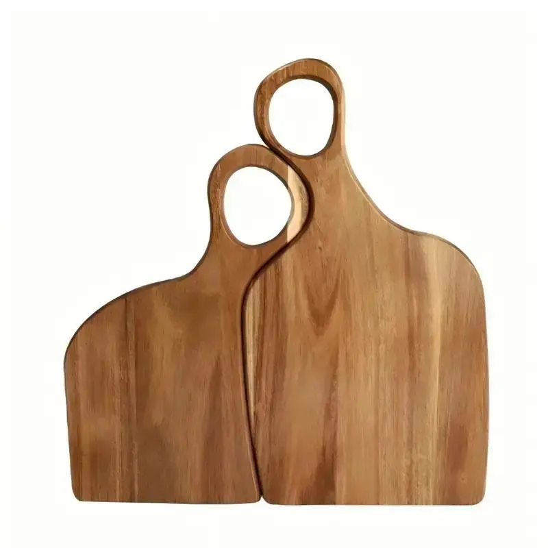 2-Count Set Handmade Durable Wooden Cutting Boards with Handle Grip, Wooden Board for Home Kitchen Use, Kitchen Accessories (Set Size: 2-Piece)