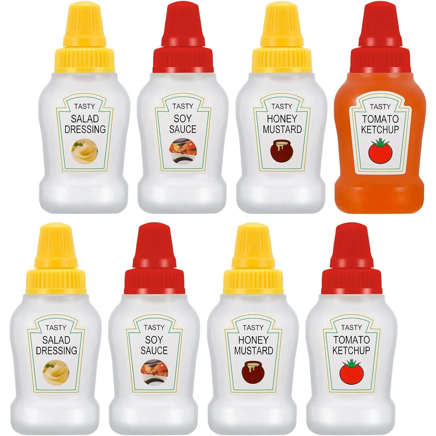 4-Pack 25ml Portable Synthetic Plastic Leakproof Press-Type Mini Ketchup Containers, Sturdy Screw Caps, Washable Reusable Kitchen Seasoning Utensils for Cooking, BBQs (7.4x3cm)