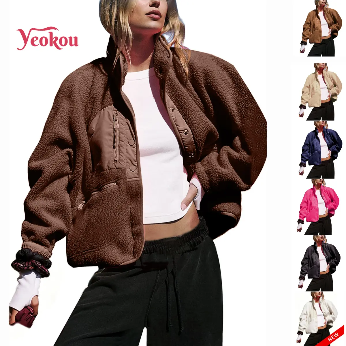 Yeokou Women's Turtleneck Fleece Jacket - Long Sleeve, High Neck, Lightweight, Snap Button Coat for Nurses, Back to School Clothes, Comfy College Wear, Trending Tops, Basic Tops,sohochic