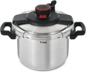 T-fal Clipso Stainless Steel Pressure Cooker, 6.3 Quart, Recipe Book, Steam Basket, Easy-Open Lid, Secure Locking System, Adjustable Pressure Valve, Induction Cookware, Pots and Pans, Kitchen, Silver