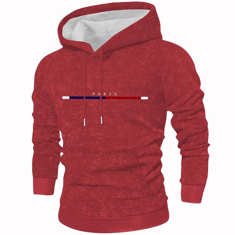 Men's spring and autumn lightweight long-sleeve pocket hoodie with stylish Paris letter print, casual sports streetwear brand, suitable for cool weather during the season, perfect for outdoor activities and fashionable outings.