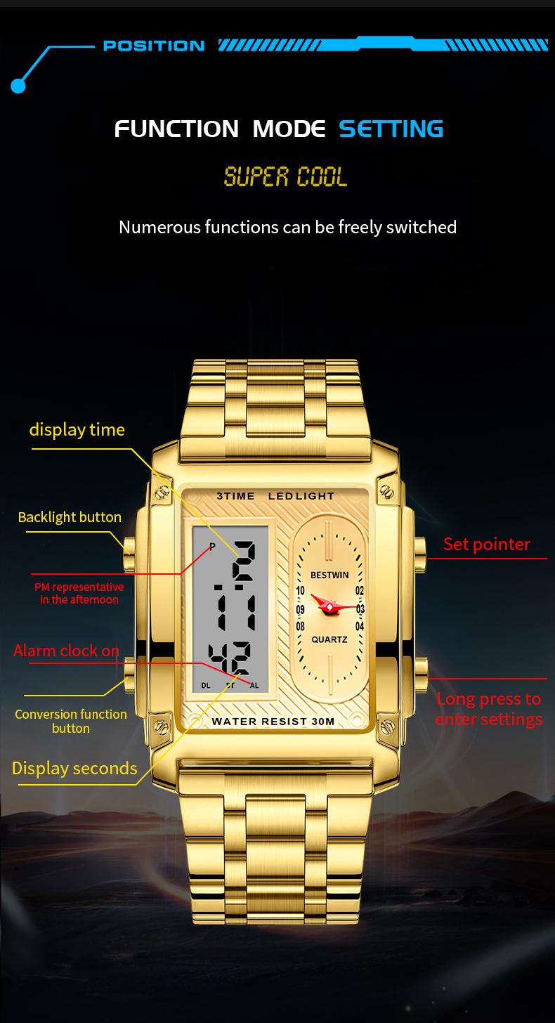 【SummerVibes】men's square creative dual-movement multifunctional sports watch, featuring a luxurious triple-time design, water resistance, luminous dial, Exuding a minimalist aesthetic, it is elegant, durable, and the perfect choice for everyday wear. 【SummerVibes】men's square creative dual-movement multifunctional sports watch, featuring a luxurious triple-time design, water resistance, luminous dial, Exuding a minimalist aesthetic, it is elegant, durable, and the perfect choice for everyday wear.