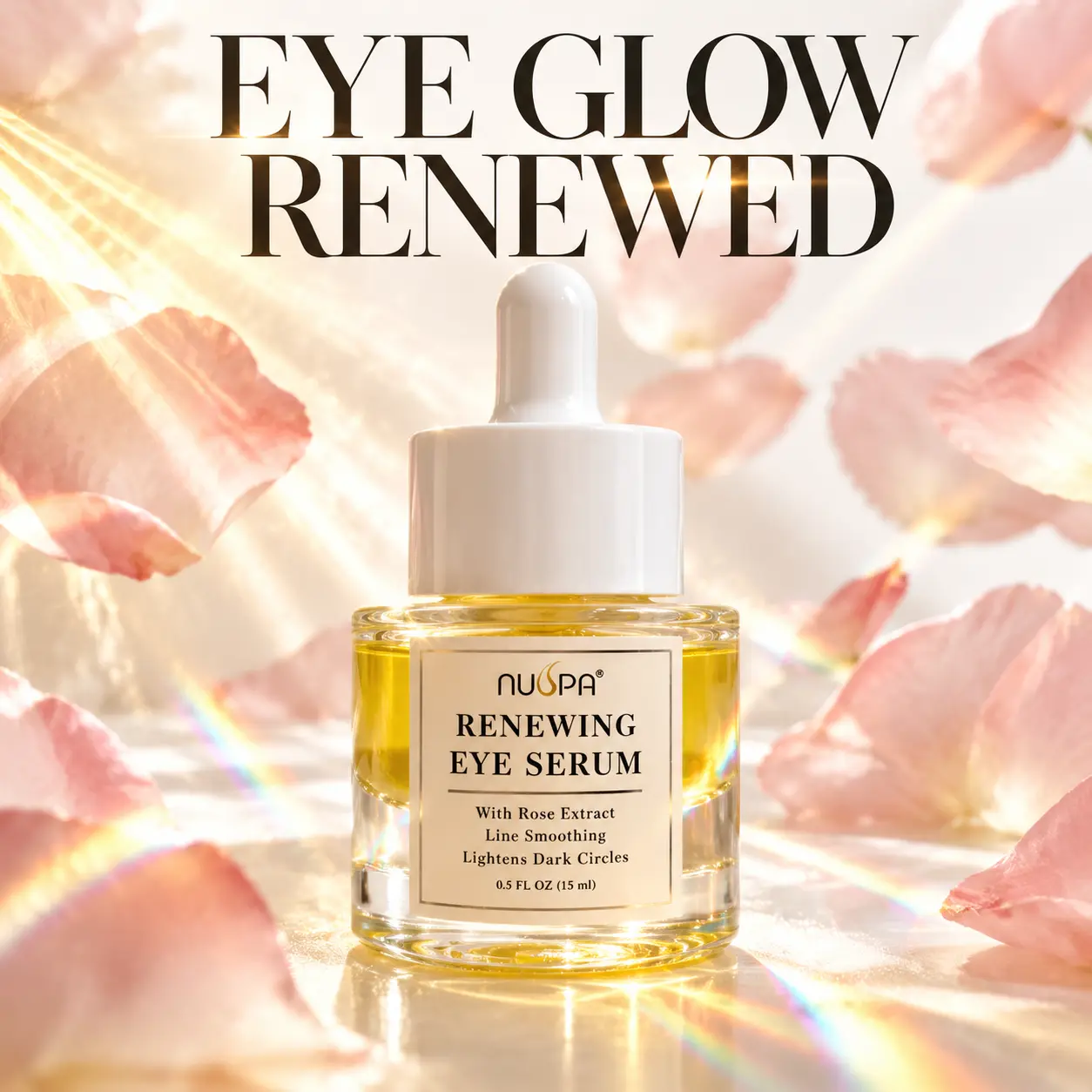 Renewing Eye Serum with Rose Extract & Argan Oil - Waterless Concentrated Eye Oil for Dark Circles, Firming, and Line Smoothing - Revitalizes Natural Radiance - Designed in USA - 0.5 fl oz (15ml)
