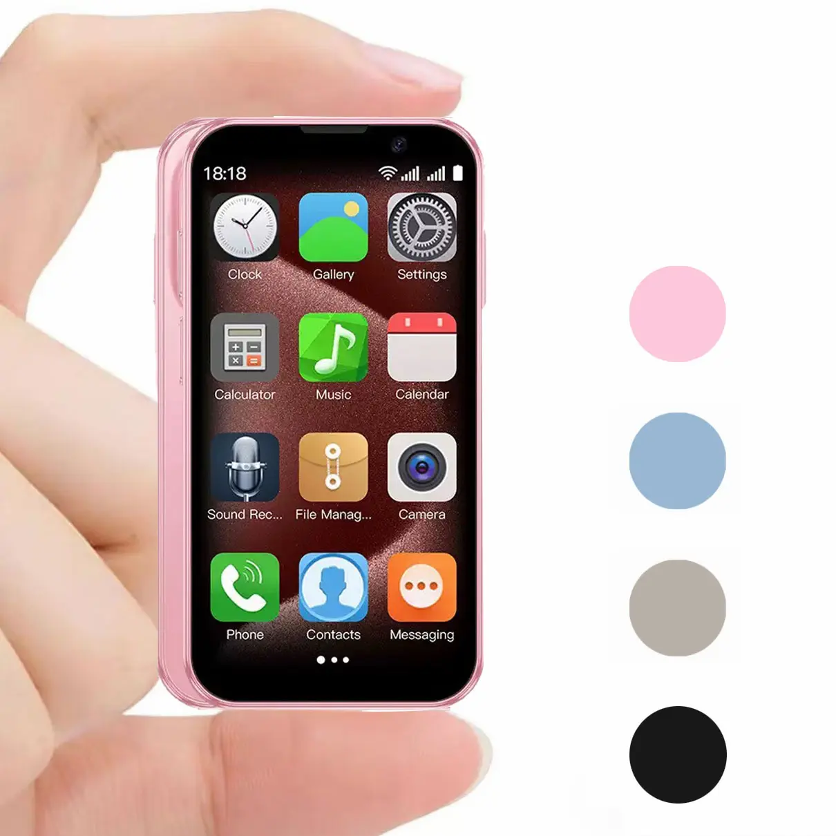 3-inch mini pocket smartphone with HD touch screen, 3G  Android 9 smartphone， 2+16GB RAM, dual SIM dual standby, 2MP+5MP dual camera, supports WiFi, Bluetooth, GPS, and calls.Suitable for children's portable phone