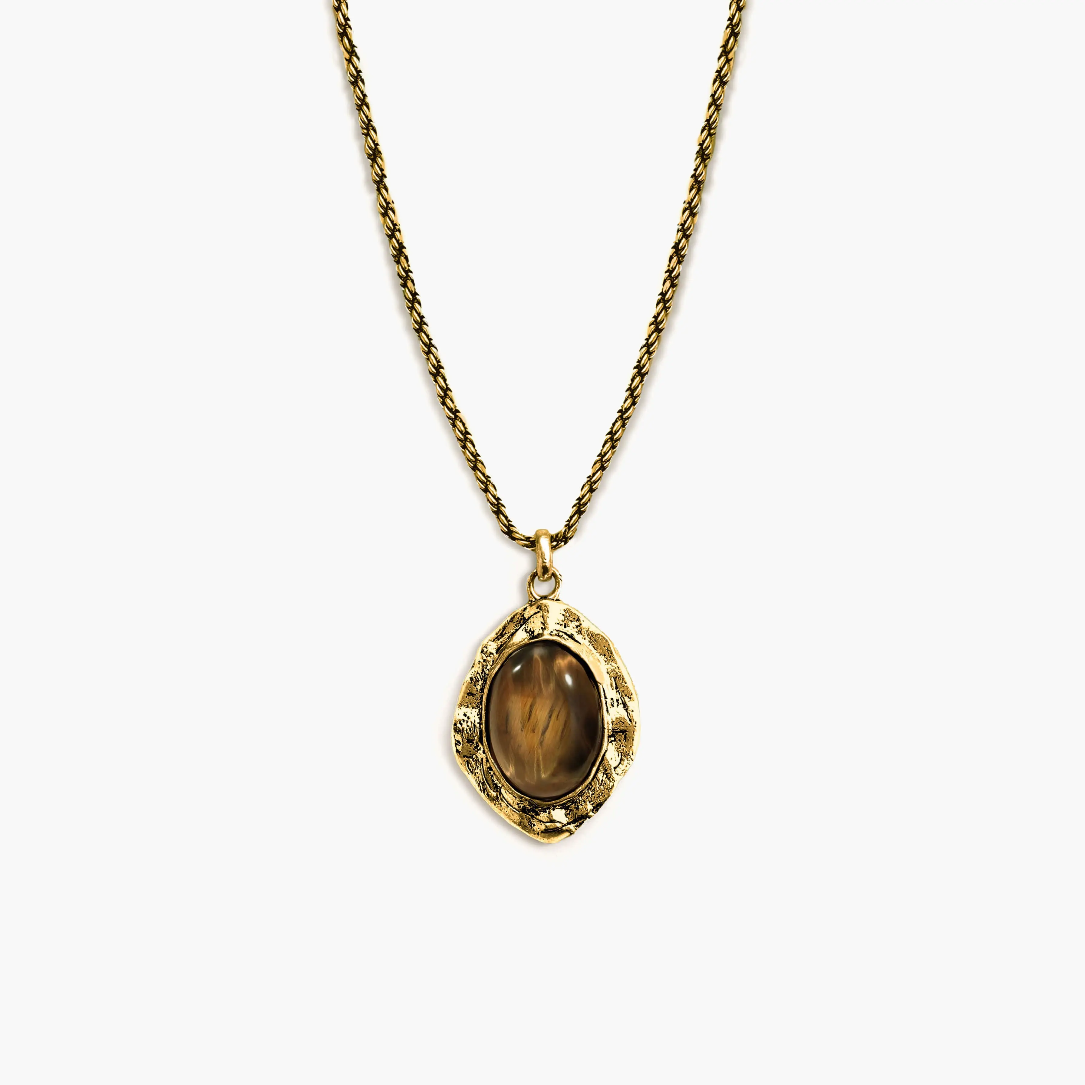 en route 18K Gold Plated Gold Tiger's Eye Savannah Long Necklace, Vintage-inspired Chatoyant Gemstone Jewelry for Bohemian Layering, Versatile Long Chain Essential Designed for Modern Outfits