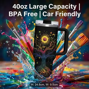 40oz Tree of Life Tumbler – Insulated 304 Stainless Steel Cup with Handle & Straw, Leakproof Large Capacity Hot & Cold Water Bottle