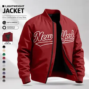 Men's casual lightweight baseball collar jacket, printed with the words "New York", is a fashionable American top suitable for daily training, commuting, baseball games, campus life, sports and leisure wear; Spring Festival adaptation Long Sleeve Stylish