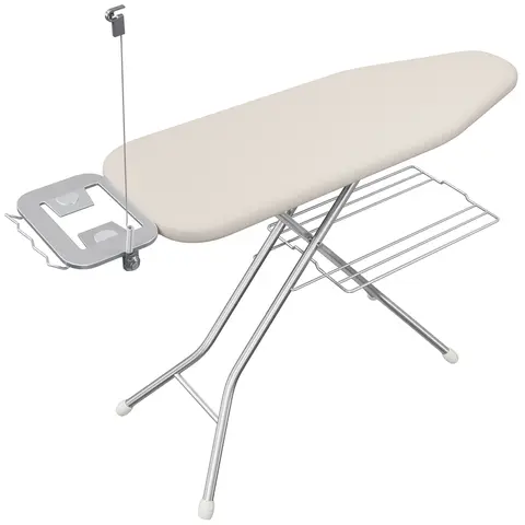 Costoffs Beige Full-Size Foldable Metal Ironing Board - Laundry Products, Adjustable Height, 4-Layer Thick Heat Resistant Cover, 4-Leg Design, Cord Holder, Extra Clothes Rack for Home Laundry Rooms, Dorms