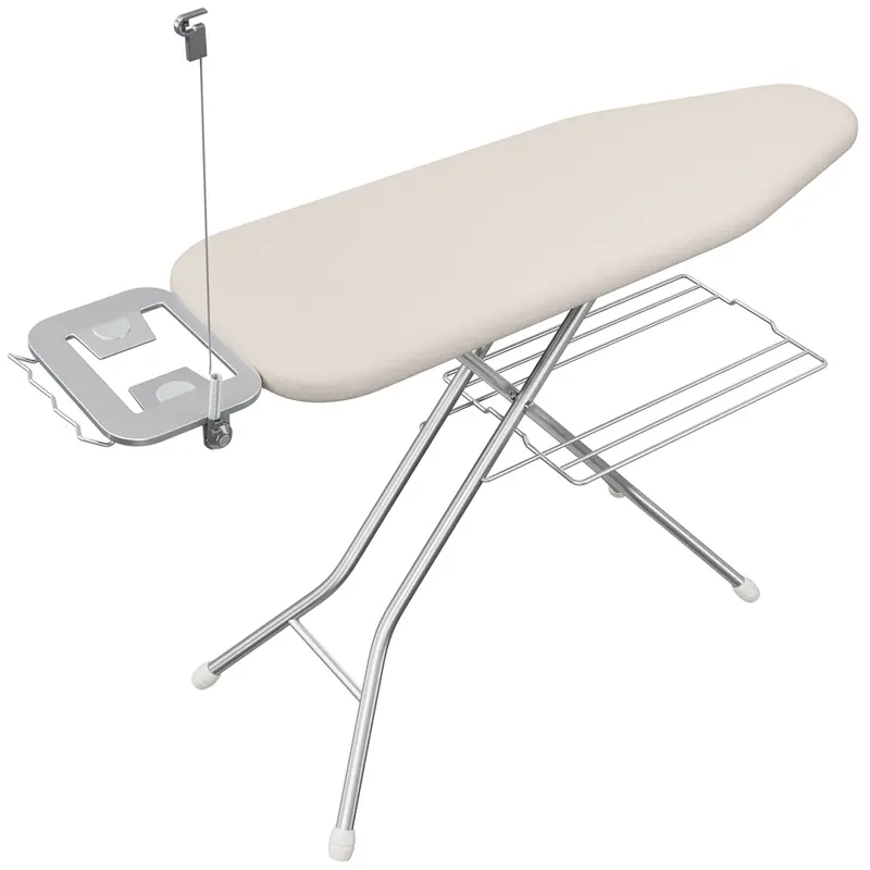 Costoffs Beige Full-Size Foldable Metal Ironing Board - Laundry Products, Adjustable Height, 4-Layer Thick Heat Resistant Cover, 4-Leg Design, Cord Holder, Extra Clothes Rack for Home Laundry Rooms, Dorms