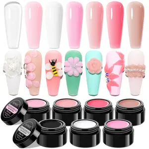 SUPWEE 3D Flower Solid Builder Gel Kit – 7 Color Non-Sticky Sculpting Hard Gel for Nail Extension & 3D Nail Art with Dual Forms & Nail Brush, 14g
